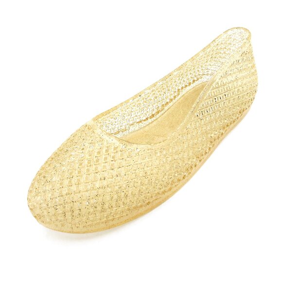 Lurneyt Women's GOLD Glitter Jelly Flexible Ballet Flats Breathable Mesh Design - Picture 3 of 5